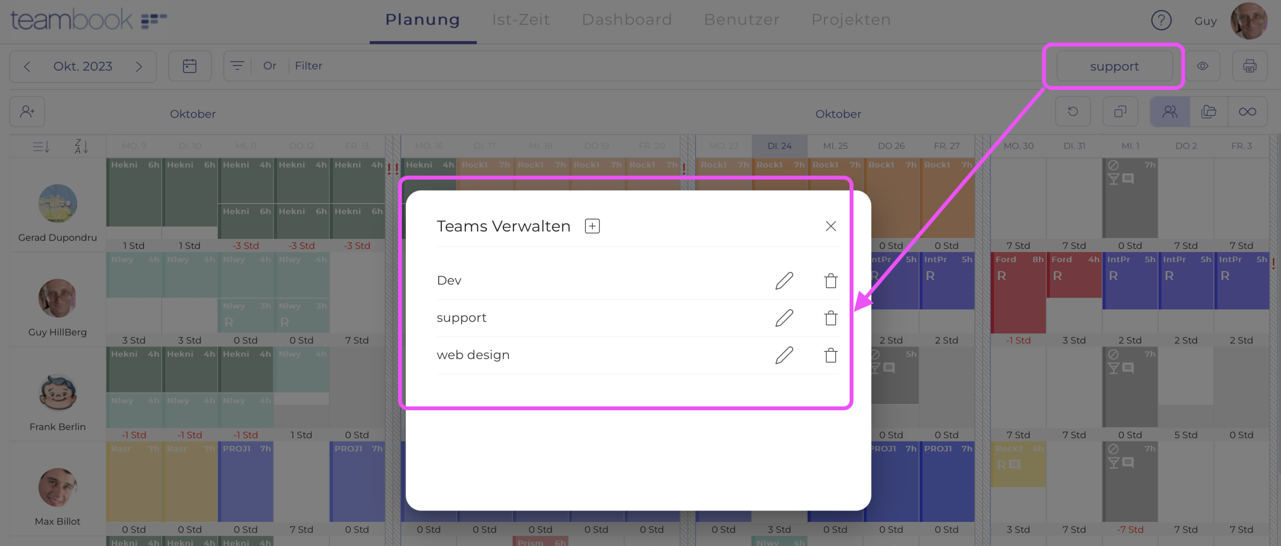 Wie Sie die Arbeitszeit Ihres Teams genau verfolgen können ? 5 Verwaltung pro Team