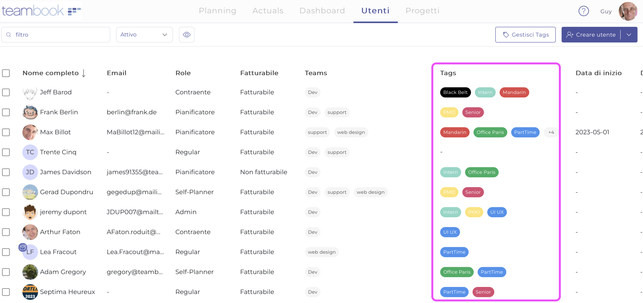 Assegnazione dei tag
