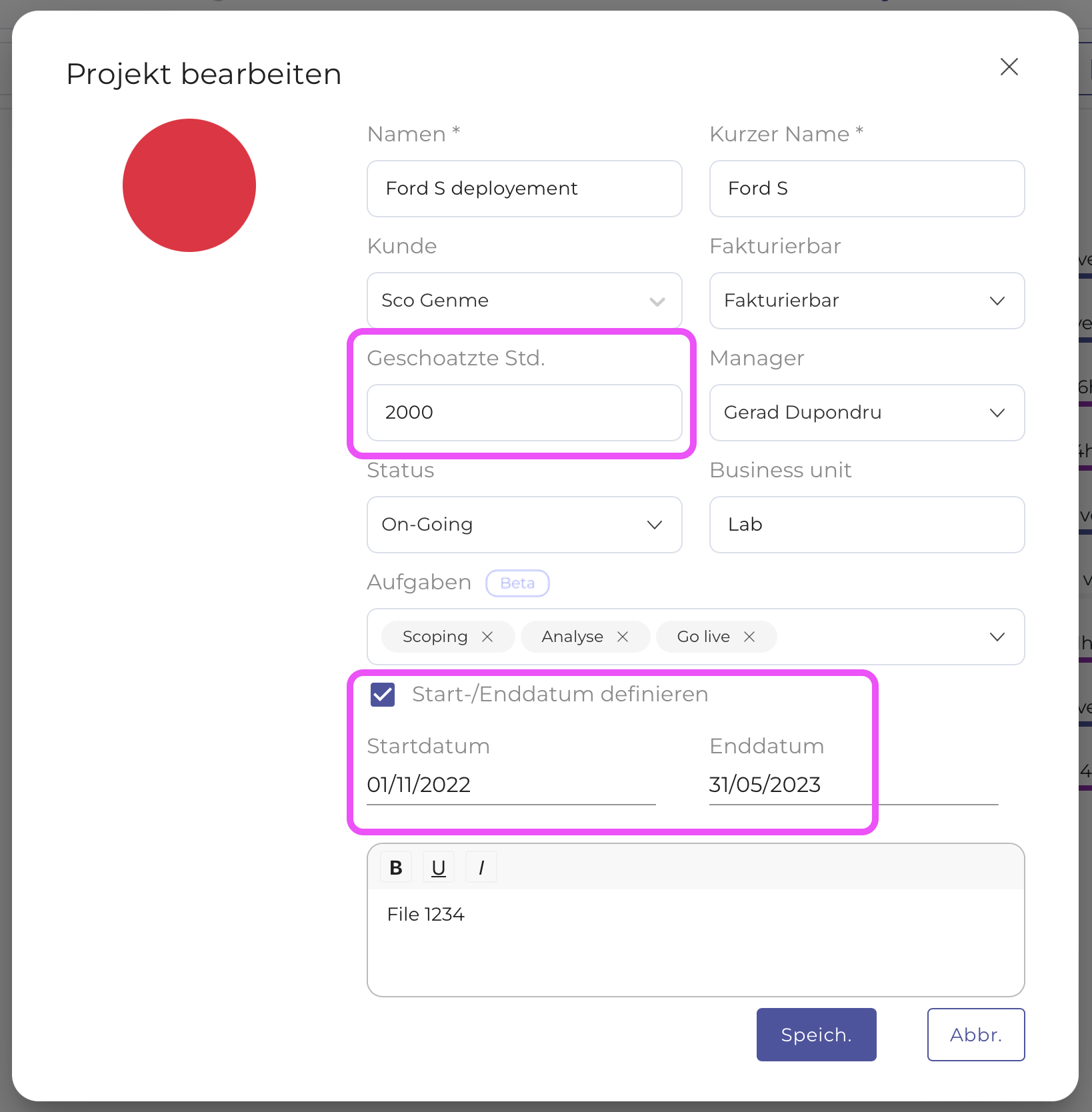 ProjectEstimatedHours DE