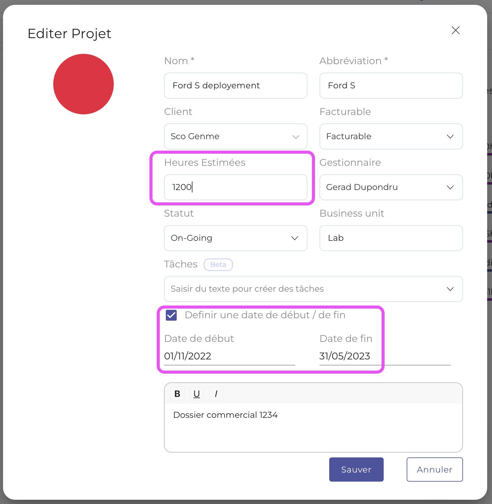 ProjectEstimatedHours FR