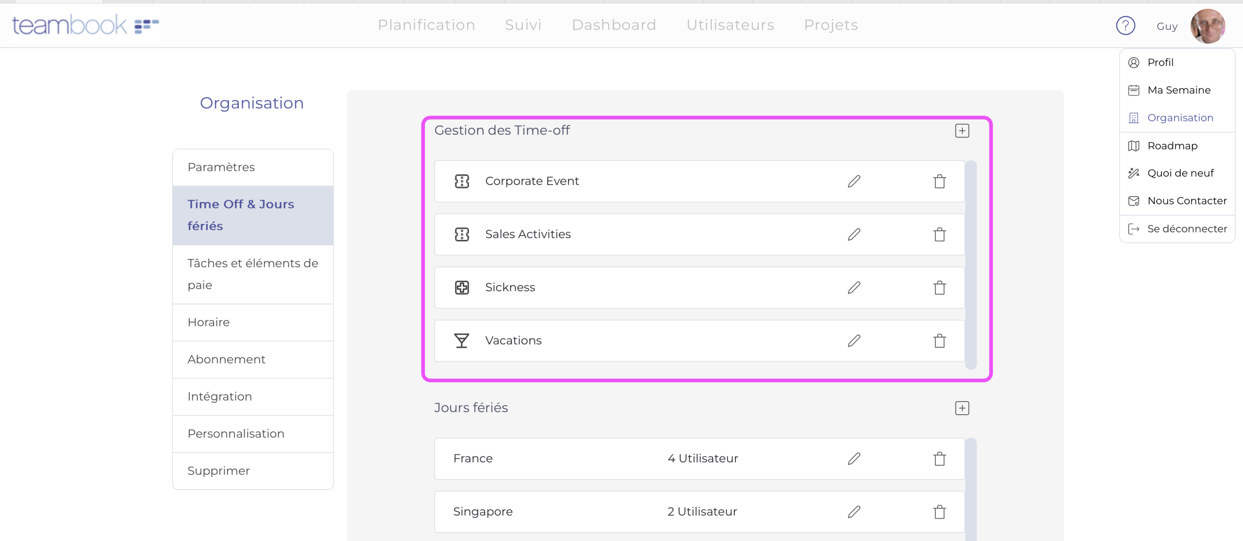 Planifier les temps hors projets