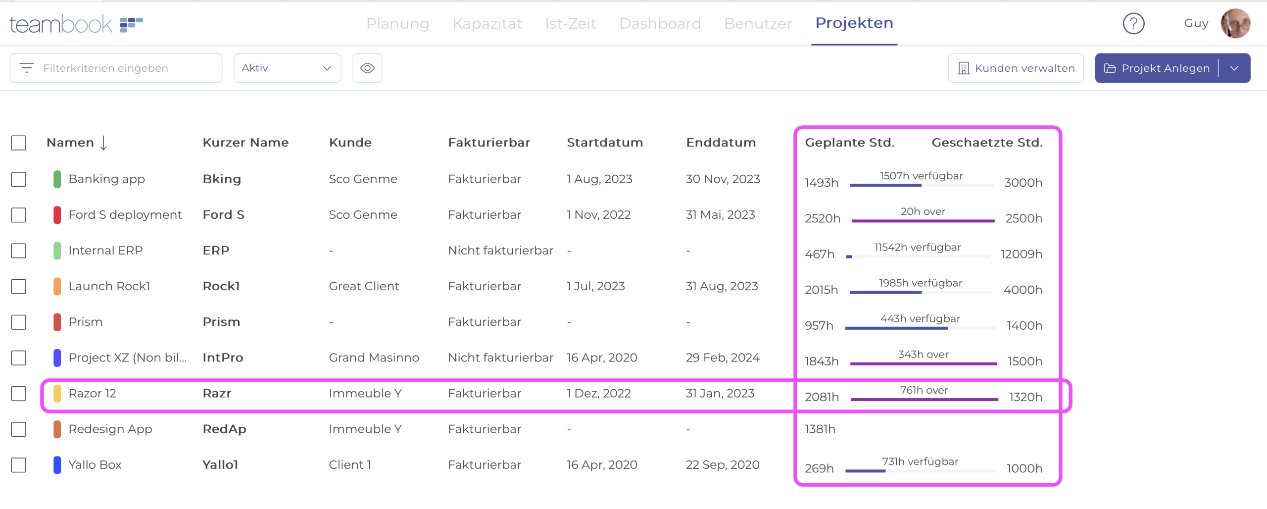 Planung Teambook-Projekte